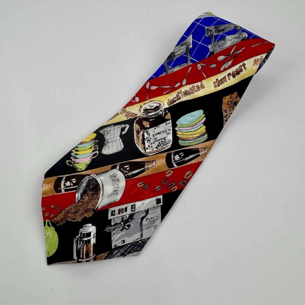VTG Nicole Miller Espresso Coffee Cafe Novelty Silk Tie 1993